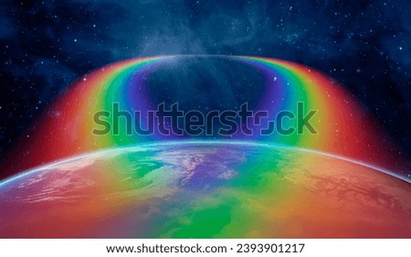 Earth day concept - Rainbow surrounds the Planet Earth "Elements of this Image Furnished by NASA"