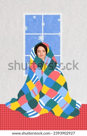Composite collage picture image of funny cute girl cold weather outside warm wrapped blanket happy merry christmas new year theme x-mas