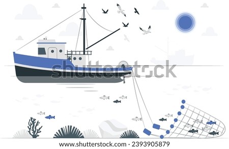 trawl fishing concept illustration vector