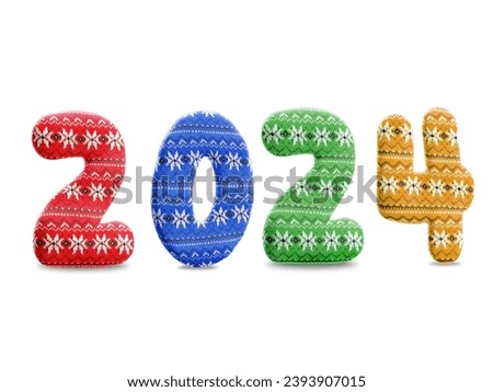 3d rendering of New Year 2024 date arranged from knitted christmas fabric digits