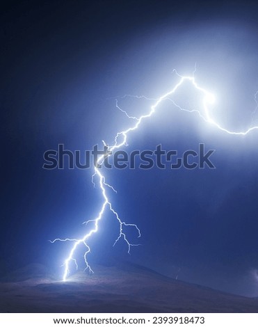 The lightning in the night sky