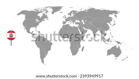 Pin map with French Polynesia flag on world map. Vector illustration.