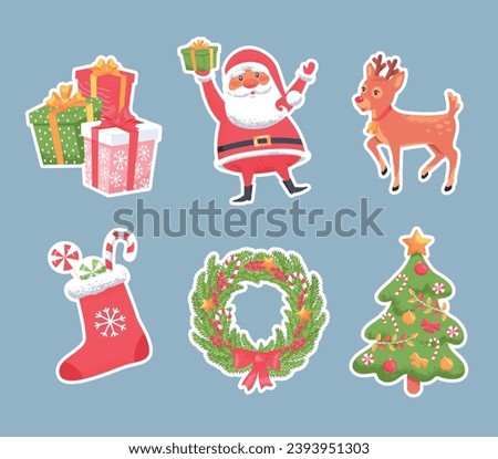Colorful Christmas stickers vector set