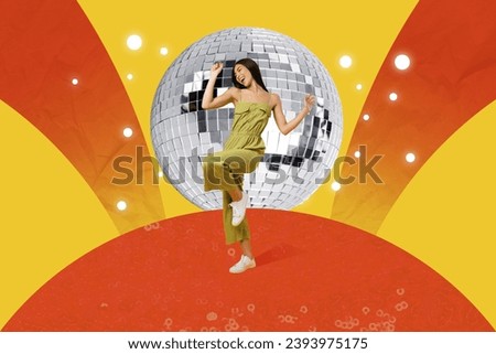Photo sketch collage picture of funky cool lady having fun dancing isolated creative colorful background