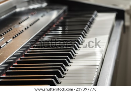 Electric piano keys close up