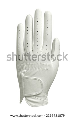 Golf gloves on hand on white background