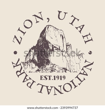 Zion, National Park, USA, Silhouette Postal Passport. Stamp Round Vector Icon. Design Travel Postmark.  Royalty-Free Stock Photo #2393994737