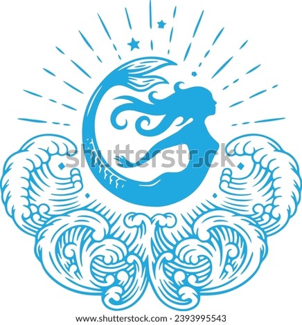 hand drawn blue mermaid logo 