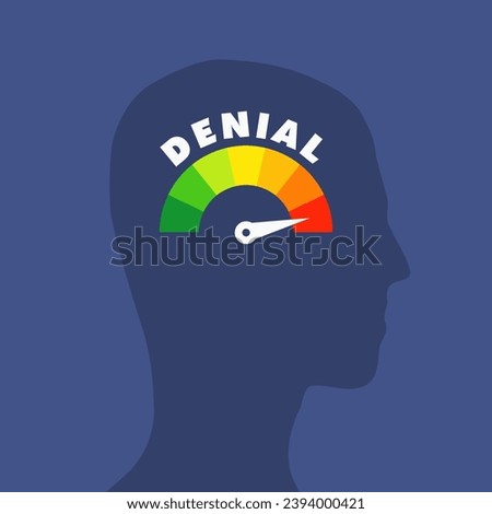 Denial level meter on a person head profile view. Psychology concept illustration. Royalty-Free Stock Photo #2394000421