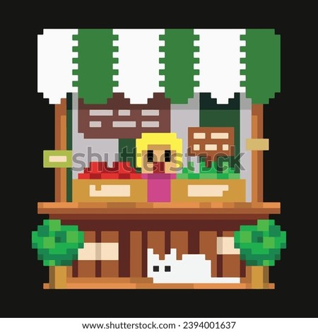 Editable pixelated vector of Street Shop, good for sticker, icon, logo, clip art, pattern, etc