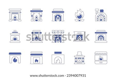 Fireplace icon set. Duotone style line stroke and bold. Vector illustration. Containing fireplace, chimney. Royalty-Free Stock Photo #2394007931