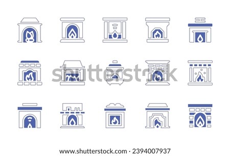 Fireplace icon set. Duotone style line stroke and bold. Vector illustration. Containing fireplace, fire, chimney, bonfire. Royalty-Free Stock Photo #2394007937