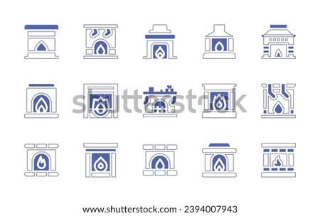 Fireplace icon set. Duotone style line stroke and bold. Vector illustration. Containing fireplace, chimney. Royalty-Free Stock Photo #2394007943