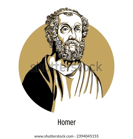 Homer is the legendary ancient Greek poet-storyteller, creator of epic poems. Hand drawn vector illustration Royalty-Free Stock Photo #2394045155