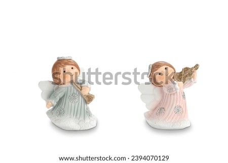 Ceramic angel figurine on a white background. Ideal for Christmas and Easter
