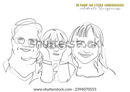 hand drawn line art vector art of downs syndrome poster. genetic diseases awareness. Royalty-Free Stock Photo #2394070555