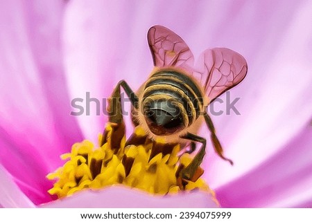 A large close-up of a bee on a flower