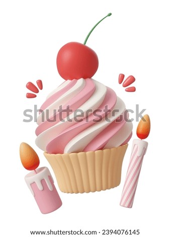 Birthday cupcake for celebration party, Happy Birthday, 3d illustration