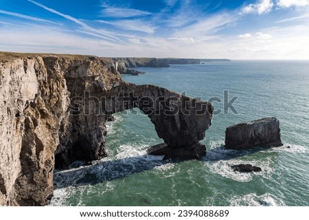 Green Bridge of Wales, near Castlemartin and Merrion, Pembrokeshire, Wales, UK Royalty-Free Stock Photo #2394088689