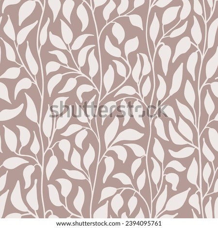 Calming neutral beige climbing leafy vines seamless vector pattern Royalty-Free Stock Photo #2394095761