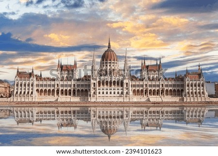 Parliament building in Budapest. Hungary. The building of the Hungarian Parliament is located on the banks of the Danube River, in the center of Budapest. Royalty-Free Stock Photo #2394101623