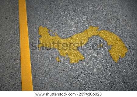 yellow map of panama country on asphalt road near yellow line. concept