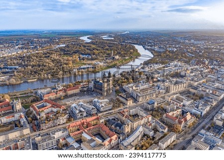 Aerial view of Magdeburg the state capital of Saxony-Anhalt