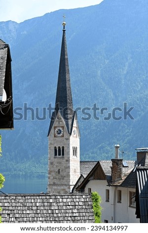 An impression of the famous town of Hallstatt on Lake Hallstatt - in the picture the Protestant parish church