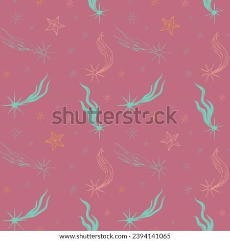 Seamless pattern illustration of lights, stars and comets
