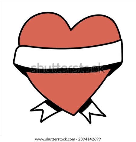 Heart with ribbon, doodle vector illustration.