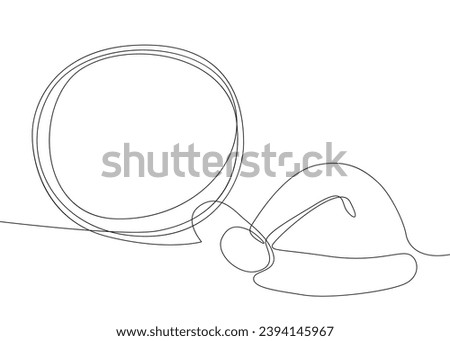 One continuous line of speech bubble with Santa Claus Hat. Thin Line holiday Illustration vector concept. Contour Drawing Creative ideas.