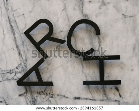 Architecture text font logo over marble