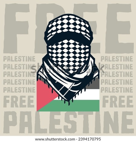 Free Palestine Poster Keffiyeh Scarf Mask Icon Logo Concept Illustration