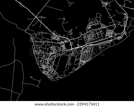 Vector city map of Haldia in the Republic of India with white roads isolated on a black background.
