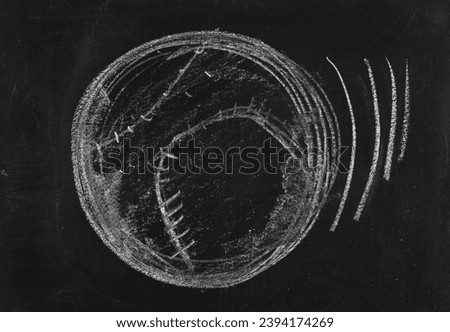 Icon baseball ball, hand draw chalk on chalkboard, blackboard texture