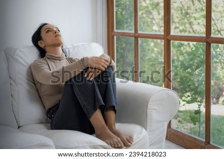 Depressed young Black woman with mental health problem in mind need crucial treatment from overthinking fatigue girl, disruptive thought, dissocial, anxiety and other mental health disorders . Royalty-Free Stock Photo #2394218023