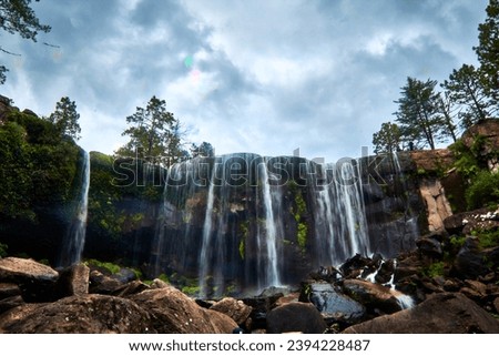 Mexiquillo Waterfall on a cloudy day, Sierra Madre Occidental of Durango Royalty-Free Stock Photo #2394228487