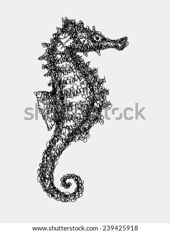 Sea horse abstract doodle style. Sea animal black drawing vector. Good use for illustration, symbol, mascot, icon, or any design you want. Easy to use, edit, or change color.