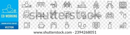 Co-working space line icon set. Included icons as coworkers, coworking, sharing office, business, company, work and more. Royalty-Free Stock Photo #2394268051