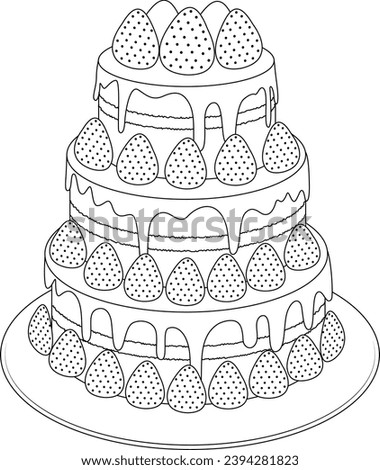 Hand-drawn illustration of strawberries birthday coloring page for kids and adults. Food and drink colouring book	