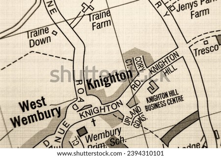 Knighton, Devon, England, United Kingdom atlas local map town and district plan name in sepia
