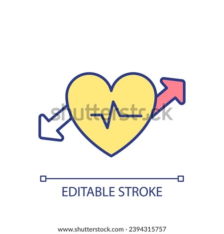 Heartbeat examination RGB color icon. Prevent cardiovascular system disease. Regular ECG checkup. Healthcare service. Isolated vector illustration. Simple filled line drawing. Editable stroke