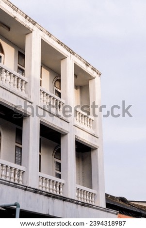 architecture house style sino portuguese old town. architecture building font view, house photo on white sky, vector. architecture for house design, home, element, object, poster.