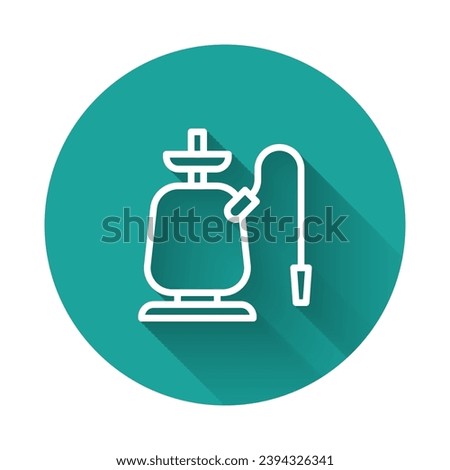 White line Hookah icon isolated with long shadow background. Green circle button. Vector