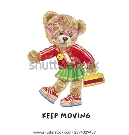 Cute girl bear doll in colorful wearing fashion sportswear style, Graphic design print t-shirts fashion, vector, poster, card