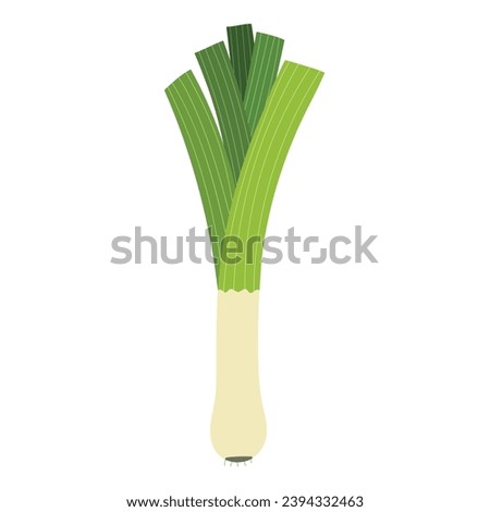 Leek vegetable in cartoon style. Fresh leek element isolated on white background for farm market design. Organic healthy food clipart. Vector illustration Royalty-Free Stock Photo #2394332463