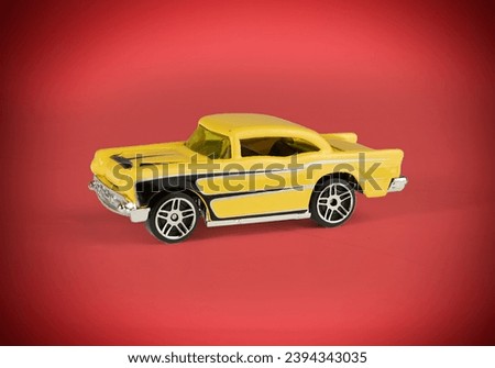 Retro yellow car children toys color background