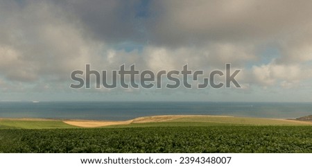 
expanse of cultivated fields in front of the Channel sea in Pas-de-Calais on the Deux Caps site