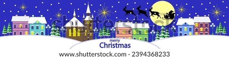 Vector illustration of snowy Christmas landscape at night