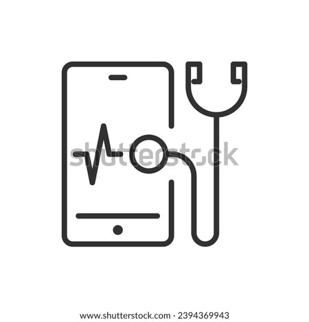Diagnosing a smartphone, linear icon. Stethoscope and smartphone. Line with editable stroke Royalty-Free Stock Photo #2394369943